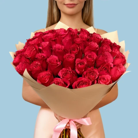 50 Premium Hot Pink Roses