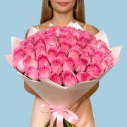 50 Premium Pink Roses - image №1